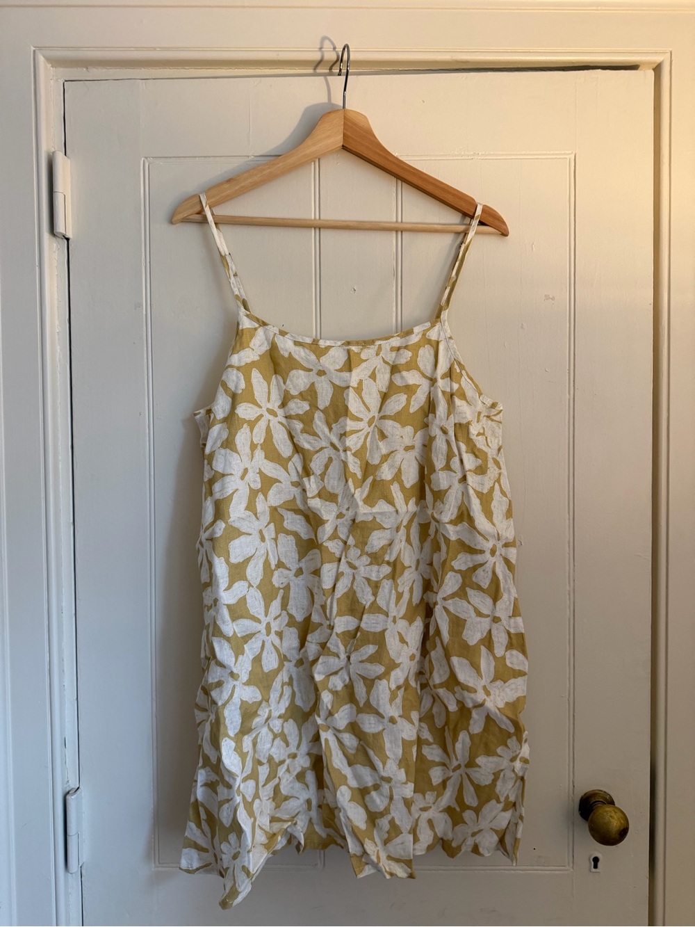 Ghanda Mustard and White Floral Linen Slip Dress